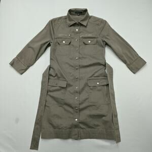 Etcetera Womens Size 2 Olive Utility Shirt Dress Belted Safari Military Travel